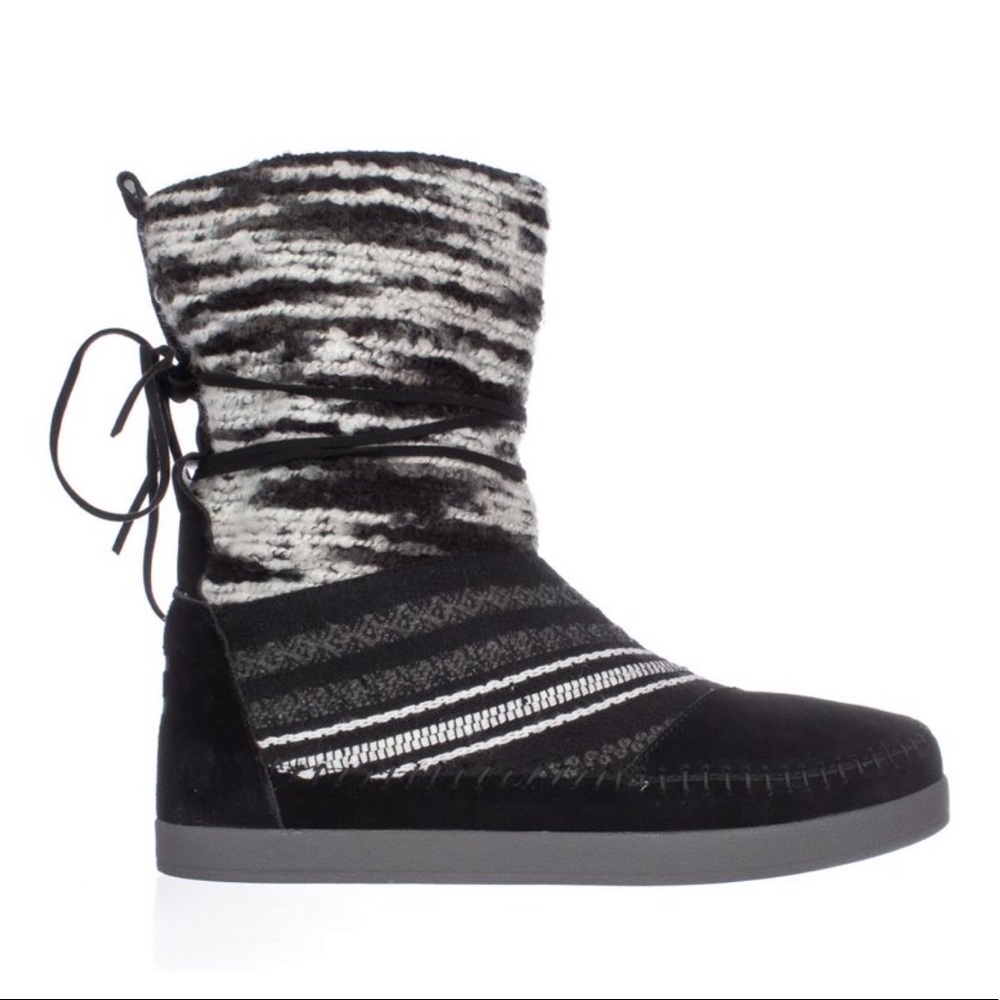 Womens Toms Nepal Multi Knit Cold Weather Comfort Boots - Black Suede Mix